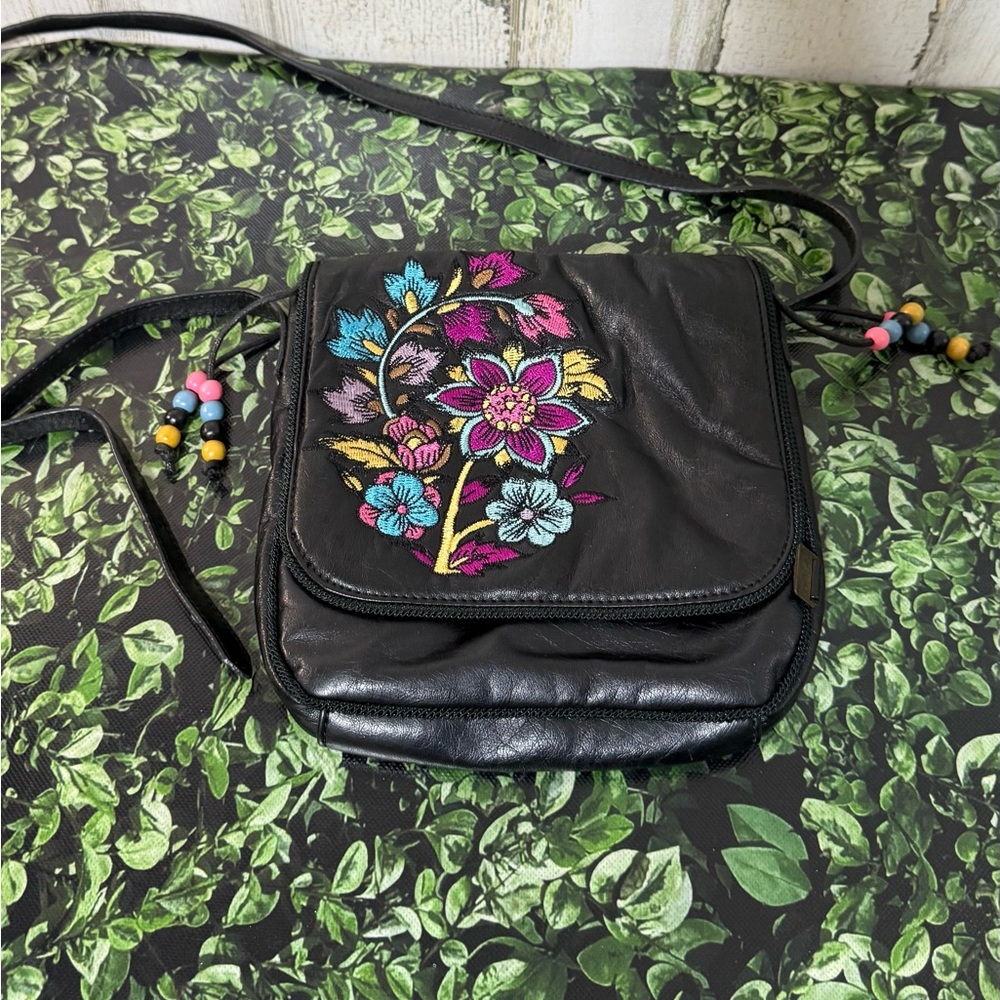 Black Embroidered Floral Crossbody Bag by lollipops